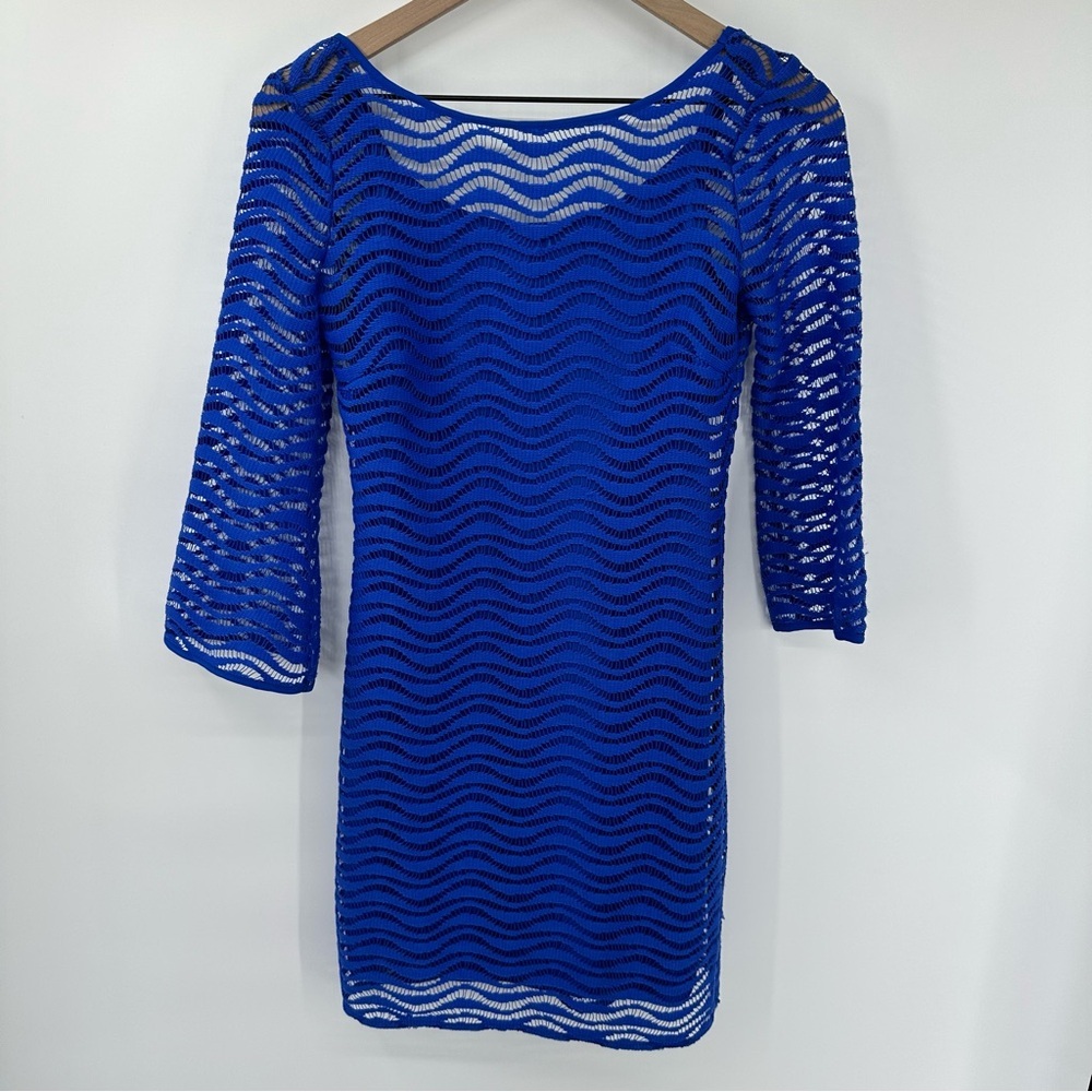 Lilly Pulitzer Topanga Blue Lace Crochet Mini Dress Womens Size‎ XS Shift Resort